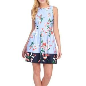 Vince Camuto Womens Floral Fit and Flare Dress Sz 6 Wedding Guest Easter Garden